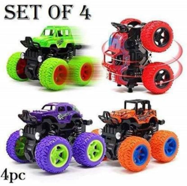 Truck Cars Push and Go Toy (Pack of 4) - 2.9" x 3.2" x 3.4", Multicolour
